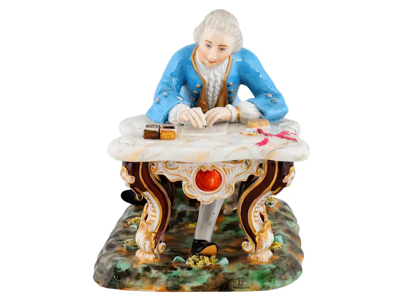 A RUSSIAN PORCELAIN FIGURE OF A WRITING NOBLE ATTRIBUTED TO MIKLASHEVSKIY FACTORY from auction in New York, New York — image 21
