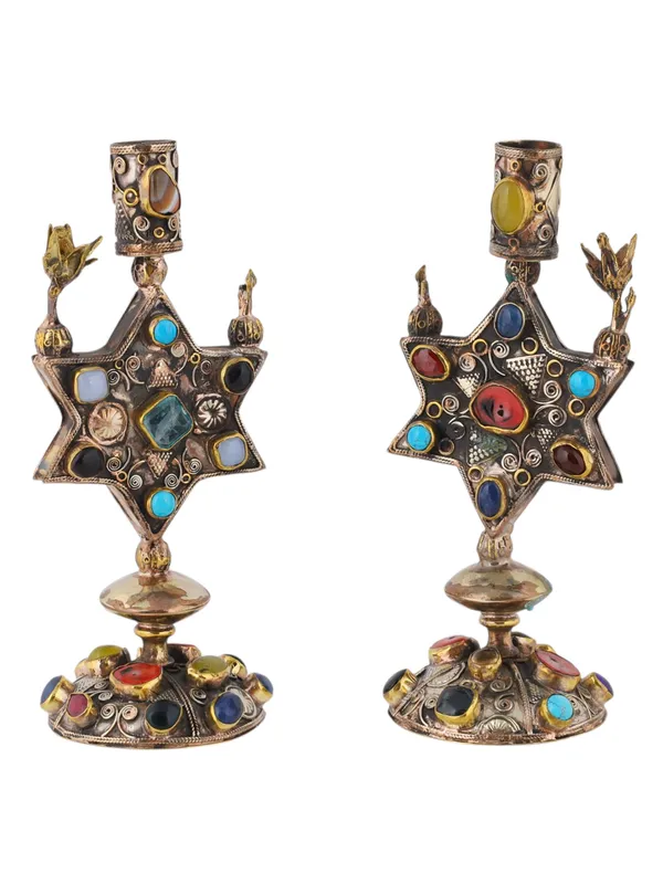 A PAIR OF VINTAGE JUDAICA SHABBAT CANDLE HOLDERS, TURKMEN MANUFACTURE from auction in New York, New York — image 12