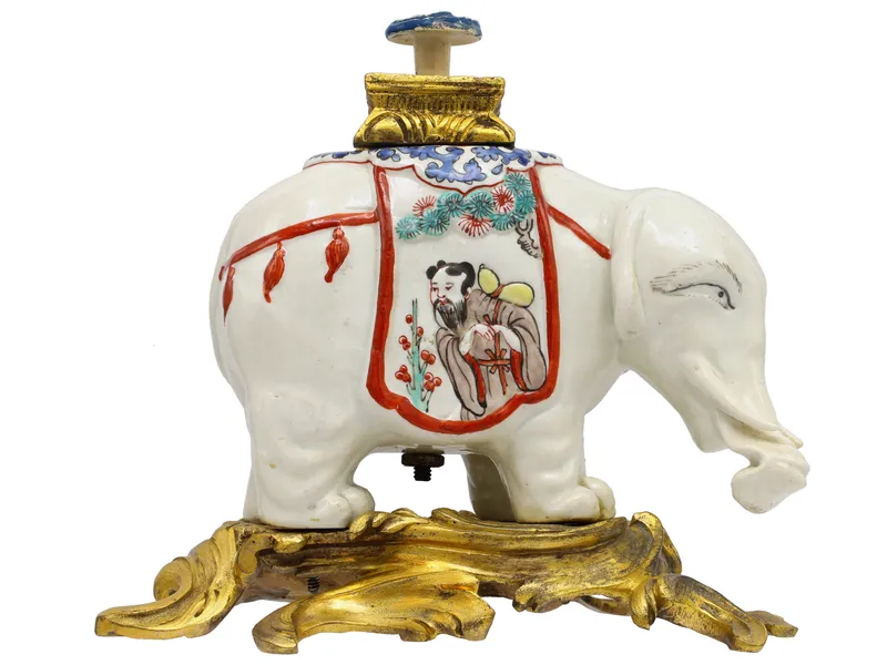 A FRENCH ORMOLU-MOUNTED PORCELAIN ELEPHANT PERFUME BURNER, IN THE CHANTILLY STYLE from auction in New York, New York — image 15