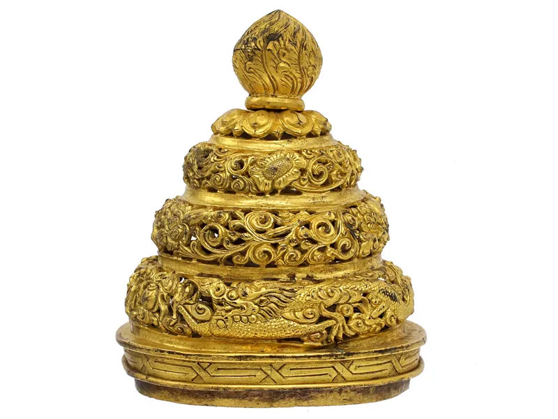 A CHINESE GILT-BRONZE OPENWORK BUDDHIST STUPA, QING DYNASTY, 18TH-19TH CENTURY. from auction in New York, New York — image 37
