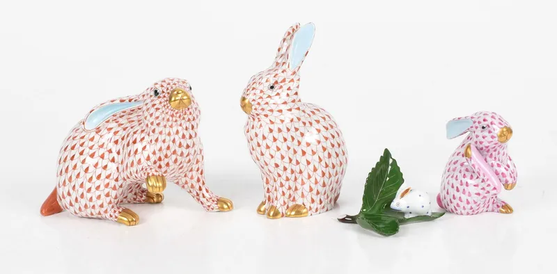 Four Hand-Painted Porcelain Rabbit Figures, Herend, Late 20th Century from auction in Pineville, Pennsylvania — image 5
