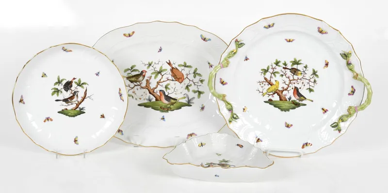Four Hand-Painted Herend Porcelain Serving Pieces in the "Rothschild Bird" Pattern, Late 20th from auction in Pineville, Pennsylvania — image 10