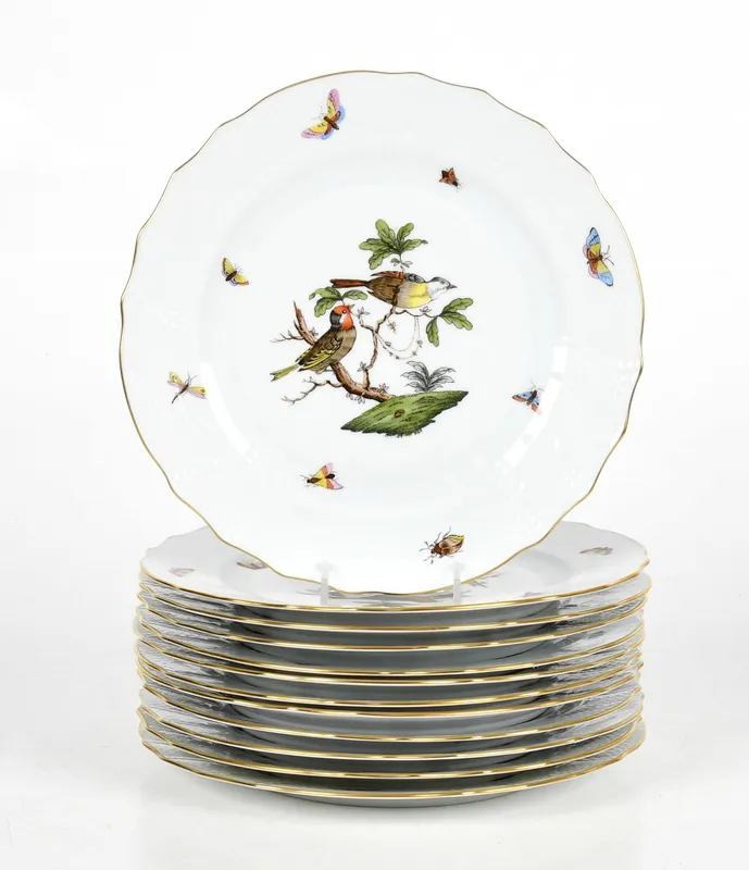 Twelve Hand-Painted Herend Porcelain "Rothschild Bird" Dinner Plates, Late 20th Century from auction in Pineville, Pennsylvania — image 13