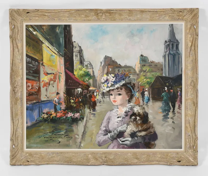 Francois Gerome (French, b. 1895) Parisian Woman with Dog from auction in Pineville, Pennsylvania — image 45
