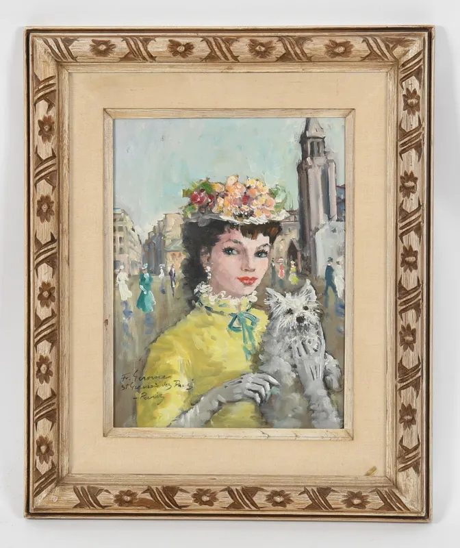 Francois Gerome (French, b. 1895) Parisian Woman with Dog from auction in Pineville, Pennsylvania — image 44