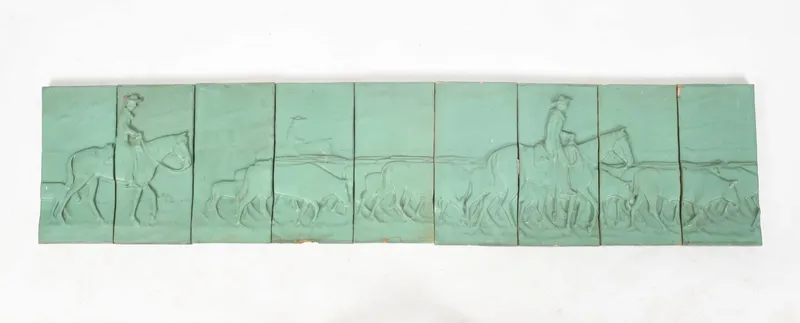 An Arts and Crafts Period Pottery Relief Sculpture, "Cattle Drivers" from auction in Pineville, Pennsylvania — image 12