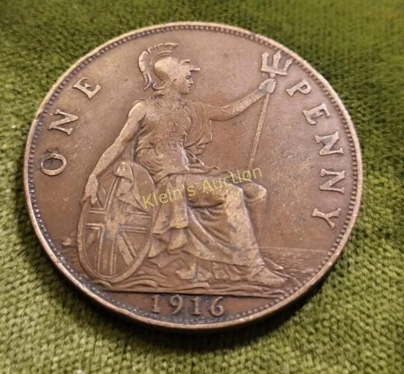 one penny 1916 united kingdom George coin XF    from auction in wilmington , North Carolina — image 26
