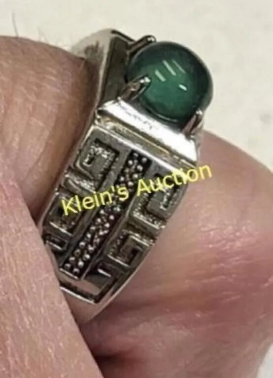 green cabochon ring  greek key design from auction in wilmington , North Carolina — image 39