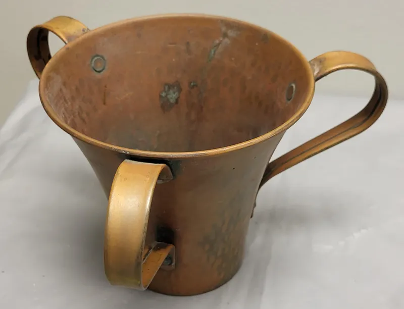 american arts & crafts copper 3 handled loving cup vase circa 1920's -30's from auction in wilmington , North Carolina — image 36