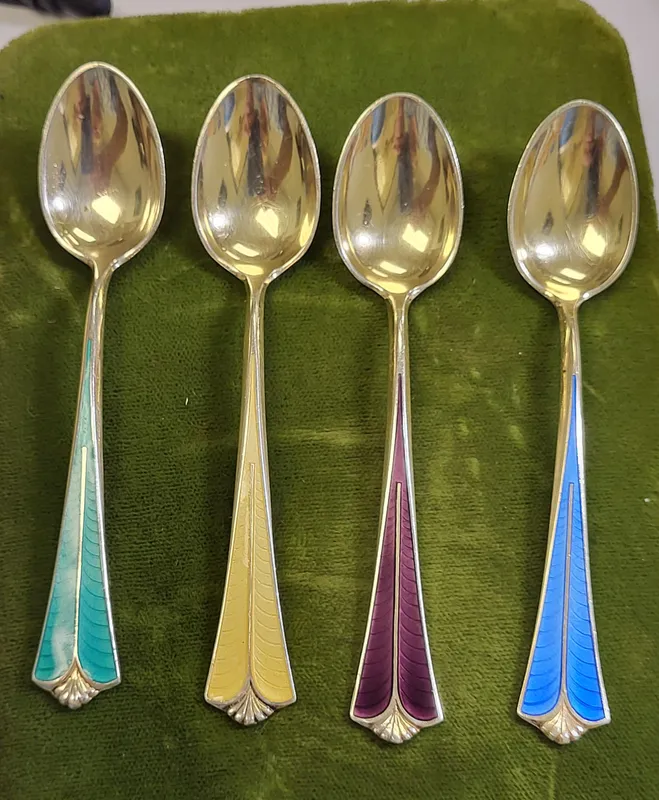 guilloche enamel sterling & gold wash spoons by David Anderson from auction in wilmington , North Carolina — image 6