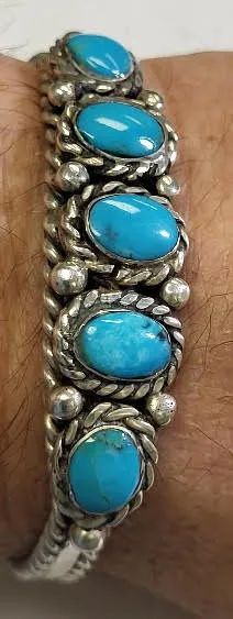 Harvey era Navajo sterling & turquoise bracelet from auction in wilmington , North Carolina — image 3
