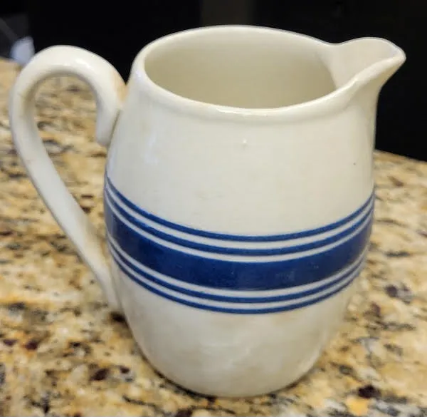 antique ironstone buttermilk pitcher blue stripe from auction in wilmington , North Carolina — image 26