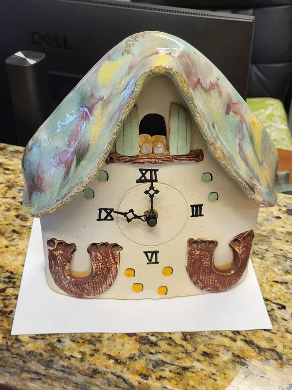 vtg ceramic German chalet style clock from auction in wilmington , North Carolina — image 35