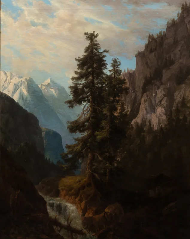 Arnold Jenny (Swiss, 1831-1881) 'Alpine Landscape' Oil on Canvas from auction in Addison, Illinois — image 24