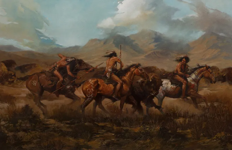 William Maughan (American, b.1946) 'The Robe Hunters' Oil on Canvas from auction in Addison, Illinois — image 29
