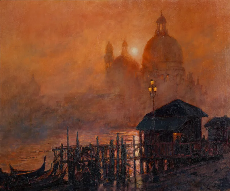 Alan Wolton (English / American, b.1934) 'Misty Evening - Venice' Oil on Canvas from auction in Addison, Illinois — image 36