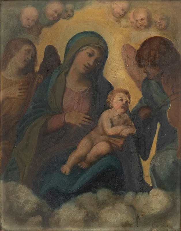 After Antonio Allegri da Correggio (Italian, 1489-1534) 'Madonna and Child in Glory' Oil on Panel from auction in Addison, Illinois — image 45