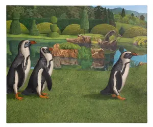 Tom Palmore (American, b.1945) '3 Penguins' Oil on Canvas