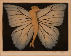 Louis Icart (French, 1888-1950) 'Woman in Wings' Etching