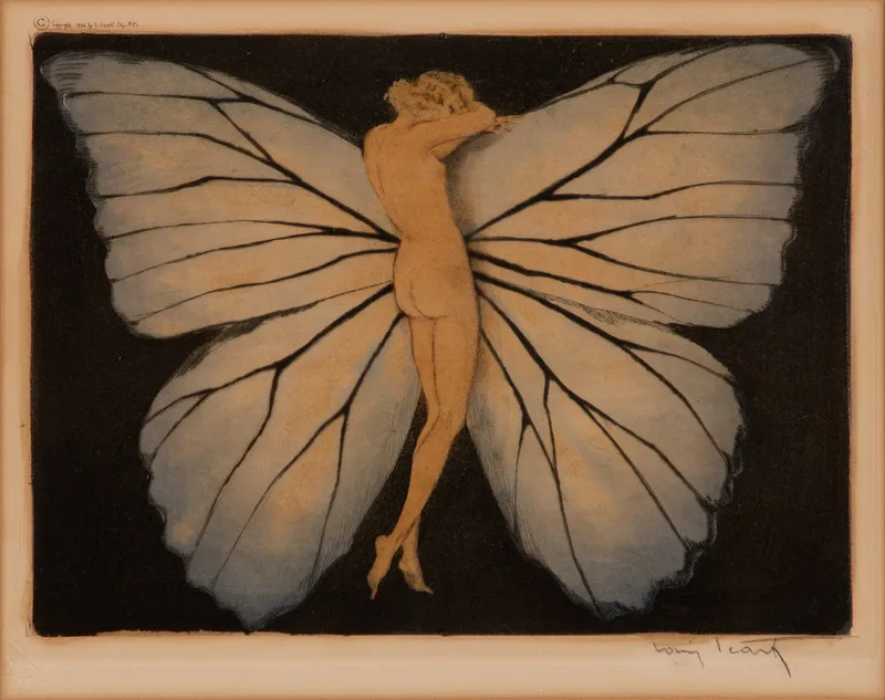 Louis Icart (French, 1888-1950) 'Woman in Wings' Etching from auction in Addison, Illinois — image 7