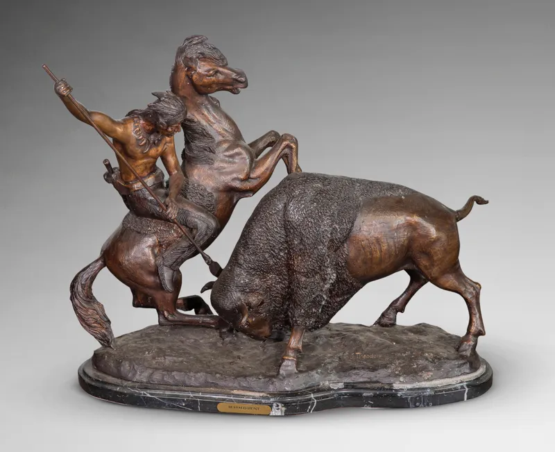 After Theodore Baur (French, 1835-1898) 'Buffalo Hunt' Bronze Sculpture from auction in Addison, Illinois — image 29
