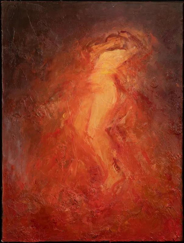 Attributed to Gail Foster (American, b.1955) 'Delivery' Oil and Encaustic on Canvas on Board from auction in Addison, Illinois — image 25