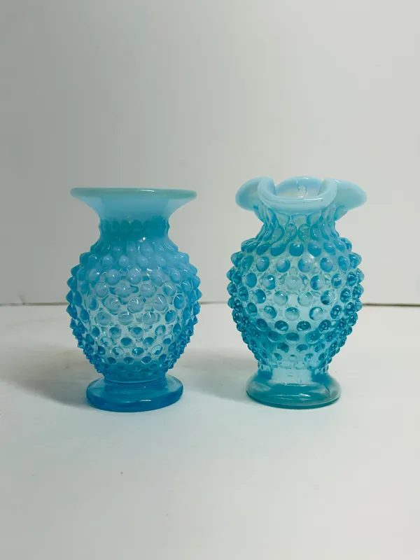 FENTON, BLUE OPALESCENT HOBNAIL GLASS VASES from auction in BETHESDA, Ohio — image 28