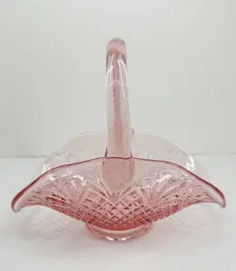 FENTON PINK GLASS BASKET, 1970S