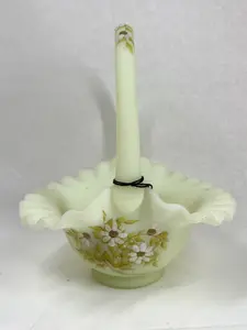 FENTON CUSTARD GLASS FLORAL BASKET GLOWS