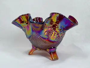 Fenton Red Carnival Glass Bowl, 1999
