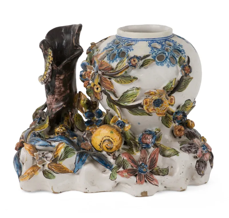 European Faience / Tin-Glazed Earthenware Figural Pastille Burner / Potpourri Vase from auction in Bloomfield, New Jersey — image 6