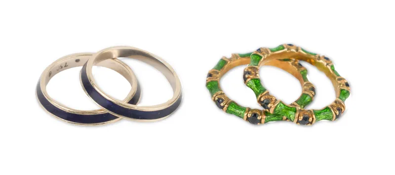 Pair of Green Enamel Rings and Blue Enamel Rings from auction in Bloomfield, New Jersey — image 42