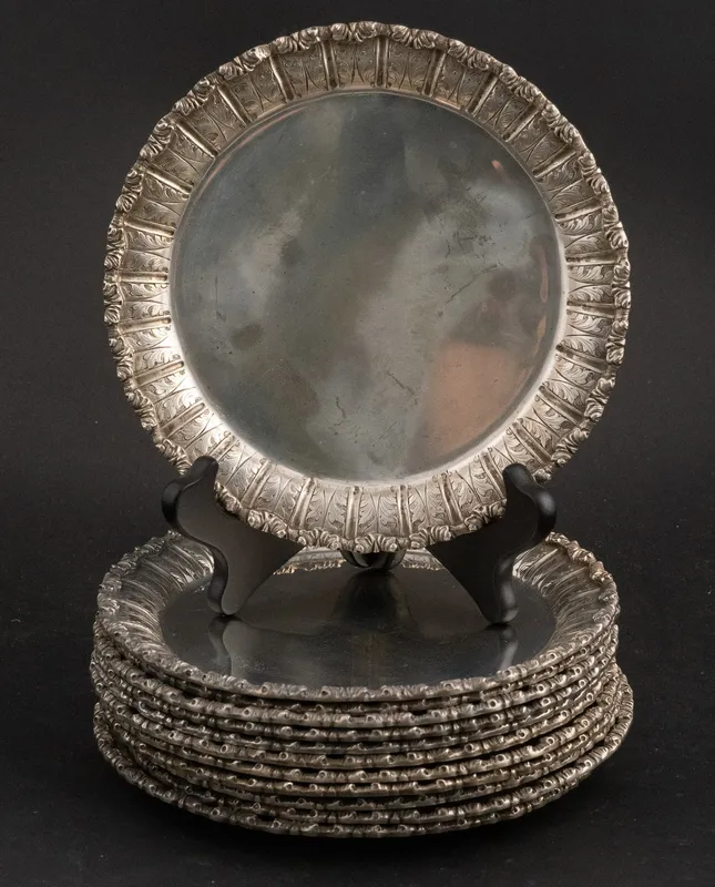 Twelve 800 Silver Leaf Decorated Plates from auction in Bloomfield, New Jersey — image 7