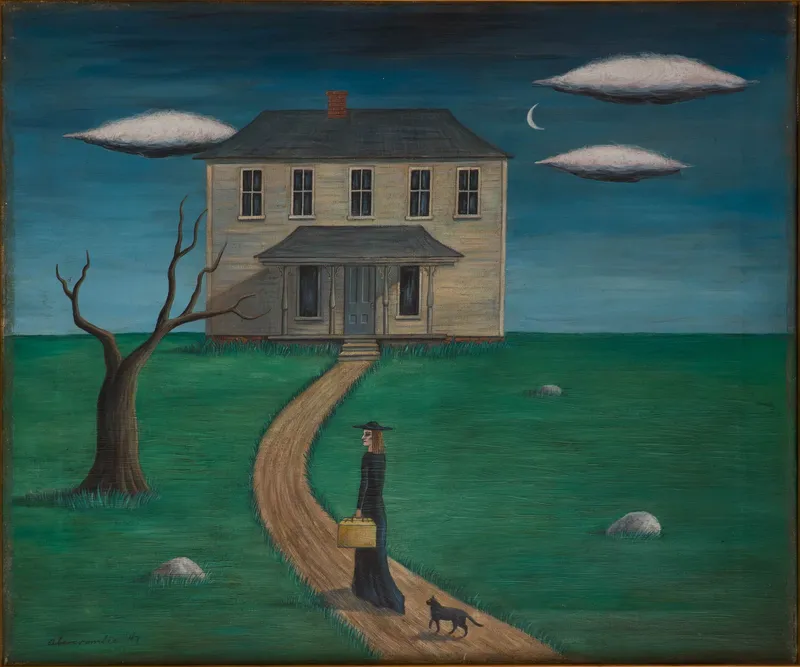 After Gertrude Abercrombie, 1909-1977, Figure in Black with House, Oil on Canvas from auction in Bloomfield, New Jersey — image 16
