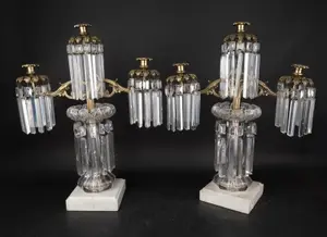 Pair of Victorian Crystal and Gilt Metal Candelabra