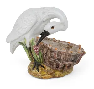 Majolica Heron and Basket Planter