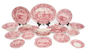 Johnson Bros. "Historic American" Red Transferware Dinner Service