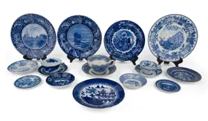 Group of Blue Transferware Dinnerware