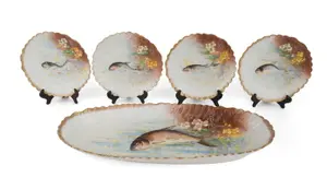 Limoges Fish Platter and Four Plates