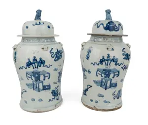 Pair of Chinese Blue and White Porcelain Ginger Jars