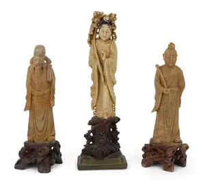 Three Chinese Carved Soapstone Figures