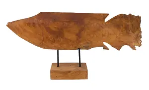 Hand Carved Teak Sculpture of a Fish