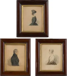 Three Profile Portraits of a Family, Watercolor on Paper