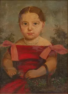 Folk Art Portrait of a Young Girl, Oil on Canvas