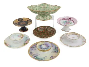 Three Floral Decorated Porcelain Cheese and Cracker Dishes