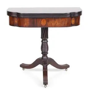 Regency Style Inlaid and Carved Mahogany Swivel Top Games Table