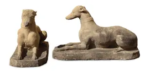Pair of Cast Stone Recumbent Whippets