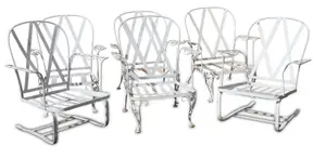Six White Painted Cast-Aluminum Armchairs
