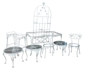 Group of Assorted Round White Painted Cast-Aluminum Outdoor Furniture