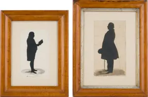 Two Full Profile Silhouettes of Gentleman, Ink and Wash on Paper